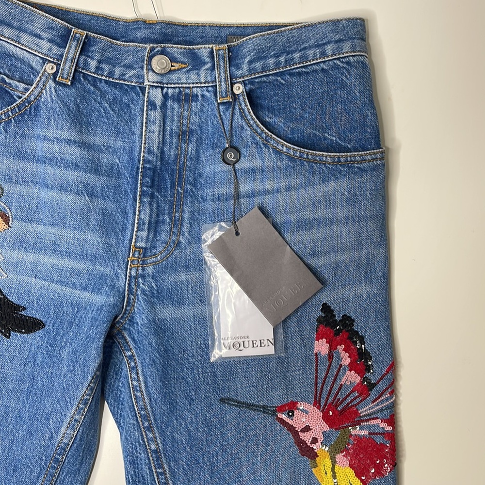 Alexander Mcqueen Obsessions Embroidered Denim Boyfriend Jeans - Picture 6 of 10